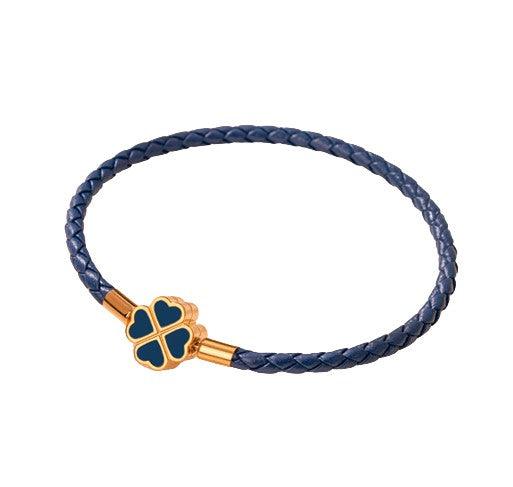 Bracelet Trèfle Cuir Bleu marine