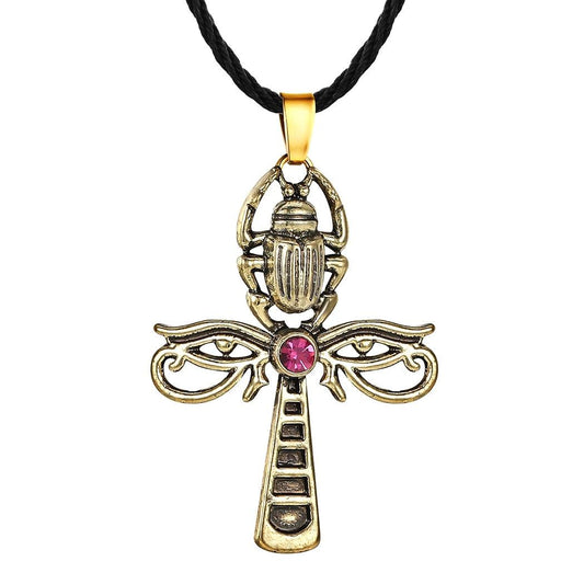 Collier amulette égyptienne croix scarabée