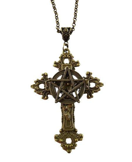 Collier gothique pentagramme et croix