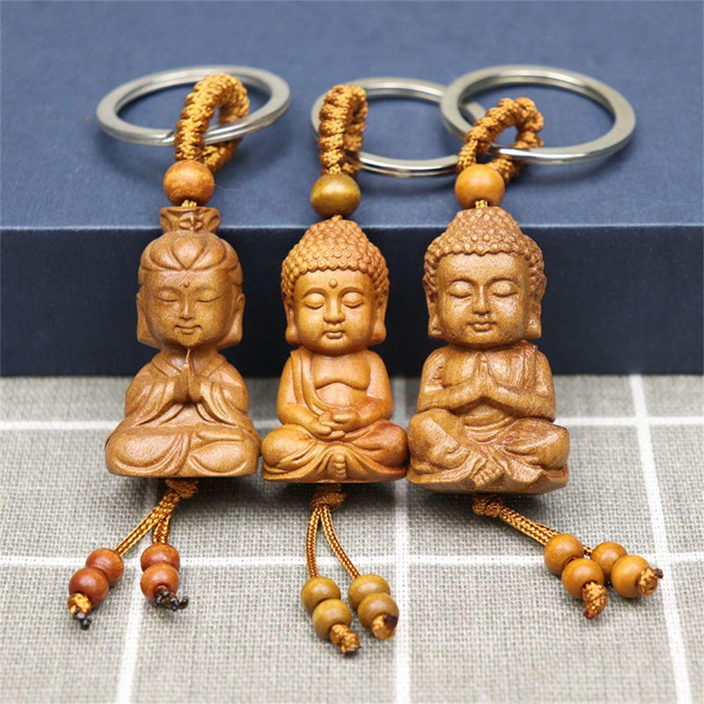 Porte clefs Bouddha porte bonheur bois feng shui - Escale Sensorielle